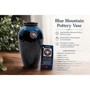 Blue Mountain Pottery JL Splash 402 Blue Black Glaze Bud Vase Canada Vintage 6in